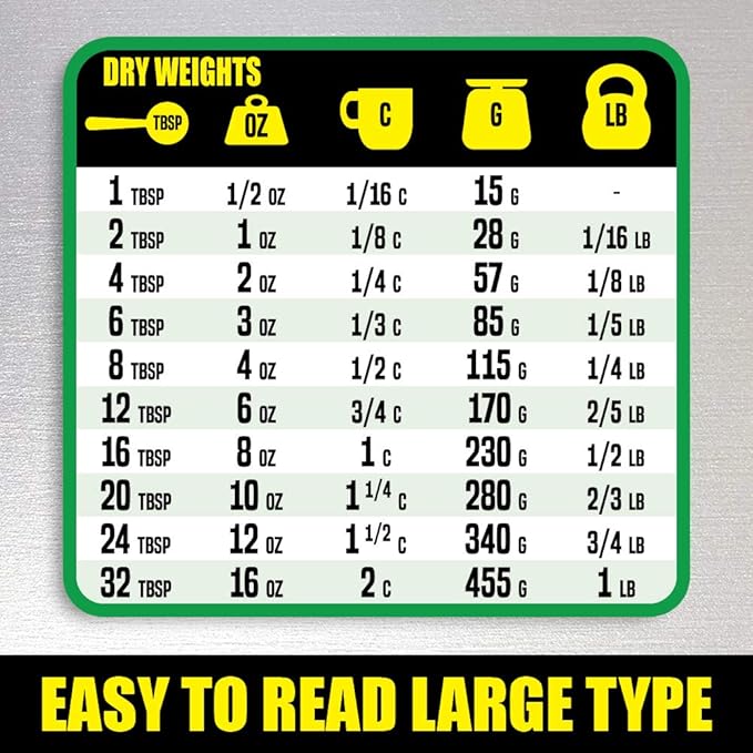 Kitchen Conversion Chart Magnet - Extra Large Easy to Read 11” x 8.5” Measurement Cheat Sheet for Cooking Baking & Reading Recipes - Convert Volume Weight Celsius Fahrenheit Imperial & Metric Units