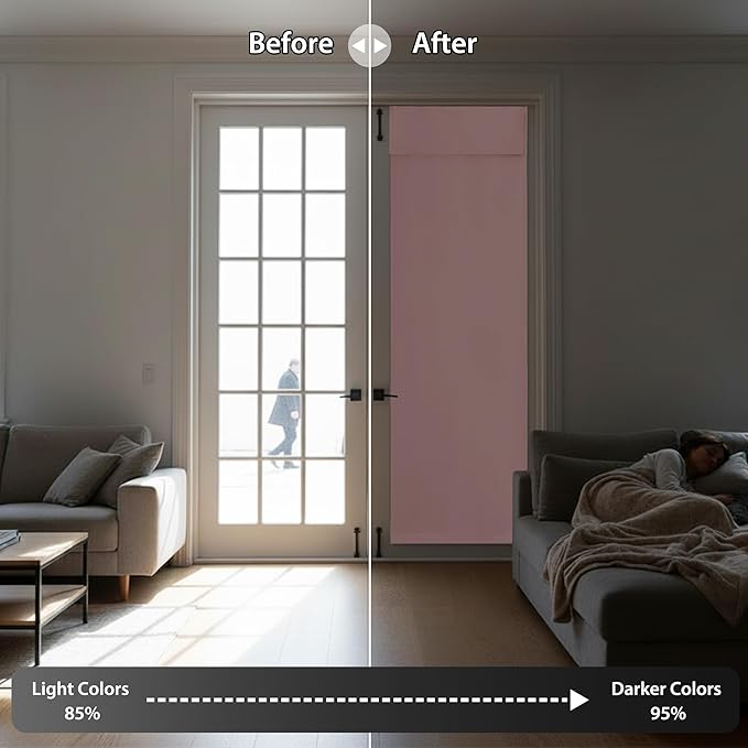 RYB HOME Blackout Door Curtain for Window, Privacy French Door Thermal Insulated Tie up Shade for Living Room Dining/Front/Tricia/Glass Window Curtains, W26 x L69 inch, 1 Panel, Orange Pink