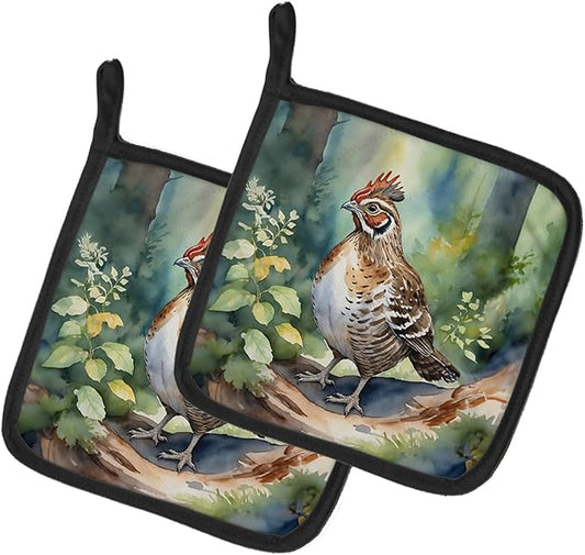 Caroline's Treasures Pennsylvania Ruffed Grouse Pair of Pot Holders Kitchen Heat Resistant Pot Holders Sets Oven Hot Pads for Cooking Baking BBQ, 7 1/2 x 7 1/2