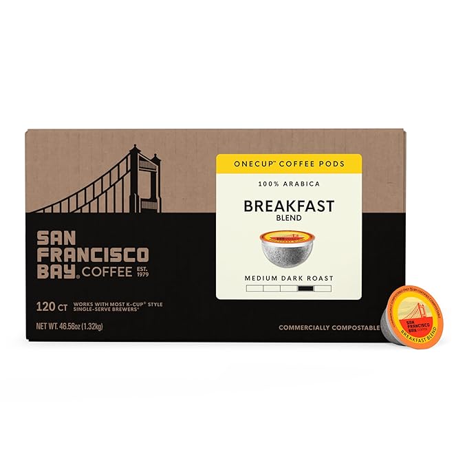 San Francisco Bay K-Cup Coffee Pods, Breakfast Blend (120 ct), Medium Roast, Commercially Compostable Single-Serve Coffee Pods