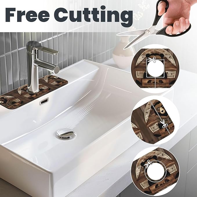 Rustic Lodge Bear Printed Faucet Absorbent mat, Suitable for bathrooms, Kitchens, and Other Sink Areas.