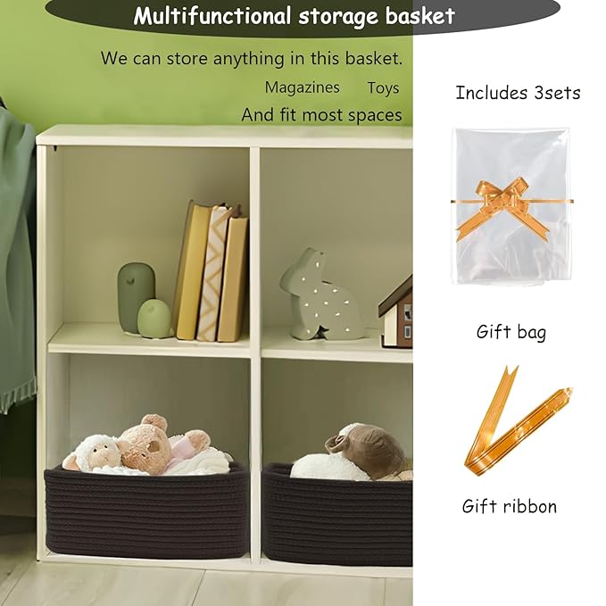 COMFY-HOMI 11.5"x7.5"x4.7" Storage Baskets for Organizing | Cotton Rope Woven Basket | Toy Storage Bin Box | Basket for Shelves, Closet Organizer Bin, Decorative Closet Shelf, 1 Pack all black