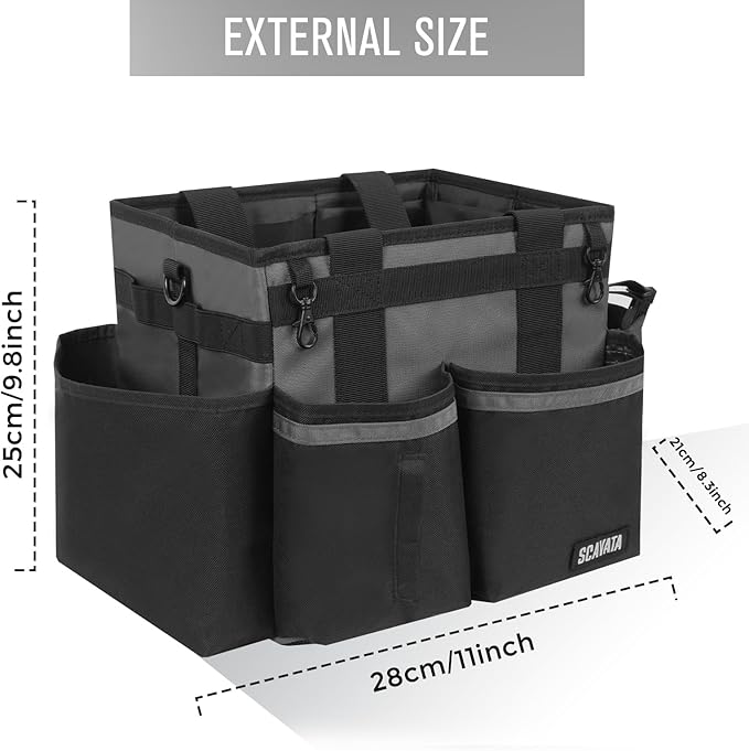 SCAVATA Compact Wearable Cleaning Caddy, Small Cleaning Caddy Supplies Organizer with Handle & Shoulder Straps for Housekeepers, Under Sink & Car Cleaning Tool Organizers Bag (DarkGrey)