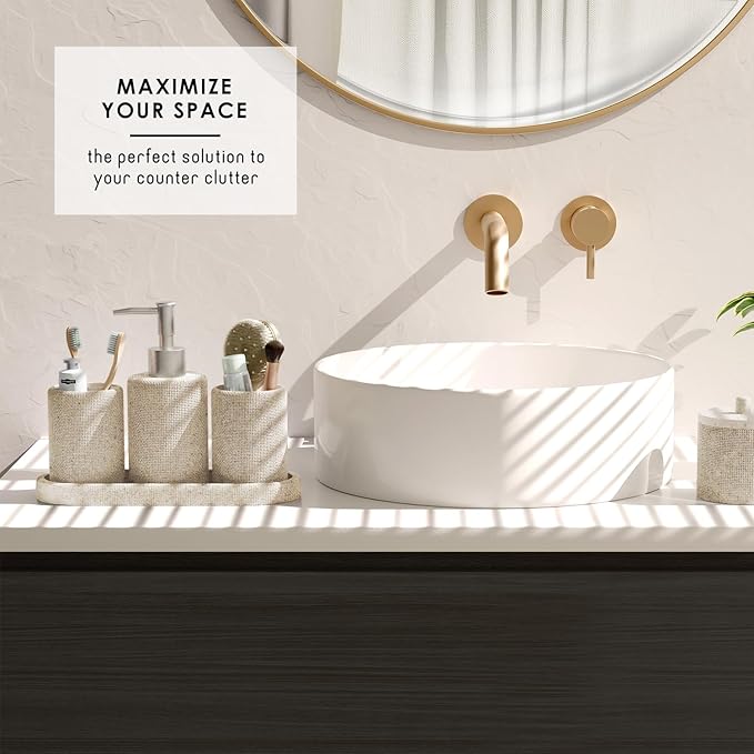 Clara Clark Beige Bathroom Set - Bathroom Sets with Shower Curtain and Rugs, 21PC Bathroom Accessory Set, Shower Curtain Set with Soap Dispenser & Toothbrush Holder