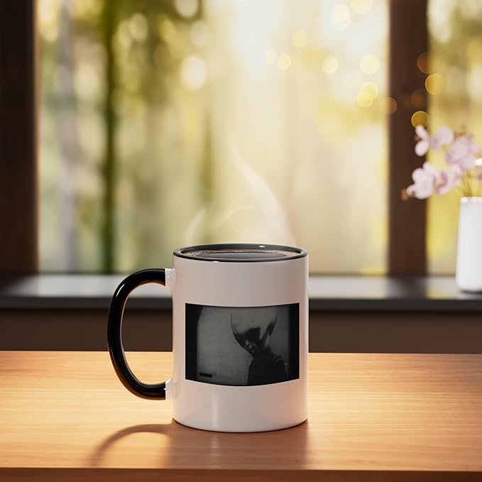 Skinny Bob Alien 1961 KGB Video Real Alien Grey Ceramic Mug, Black/White