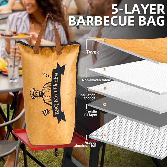 BBQ Meat Resting Bag Brisket Blanket，Heat Resistant Gloves Butcher Paper Combo, 21-Inch Waterproof Resting Bag, Reusable Smoker Grill Accessories Picnic Supplies Grilling Tool Kit