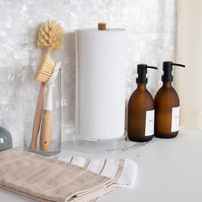 Mind Reader Paper Towel Holder, Kichen Storage, Countertop Organizer, Caddy, Kitchen, Acrylic, 6"L x 6"W x 14.65"H, Brown