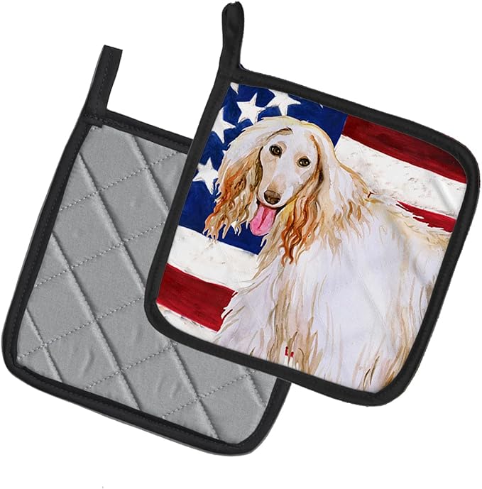 Caroline's Treasures BB9702PTHD Afghan Hound Patriotic Pair of Pot Holders Kitchen Heat Resistant Pot Holders Sets Oven Hot Pads for Cooking Baking BBQ, 7 1/2 x 7 1/2