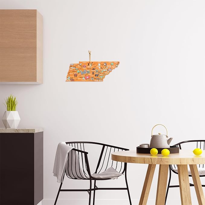 Totally Bamboo Tennessee State Shaped Cutting Board and Charcuterie Serving Platter with Artwork by Fish Kiss, Includes Hang Tie for Wall Display