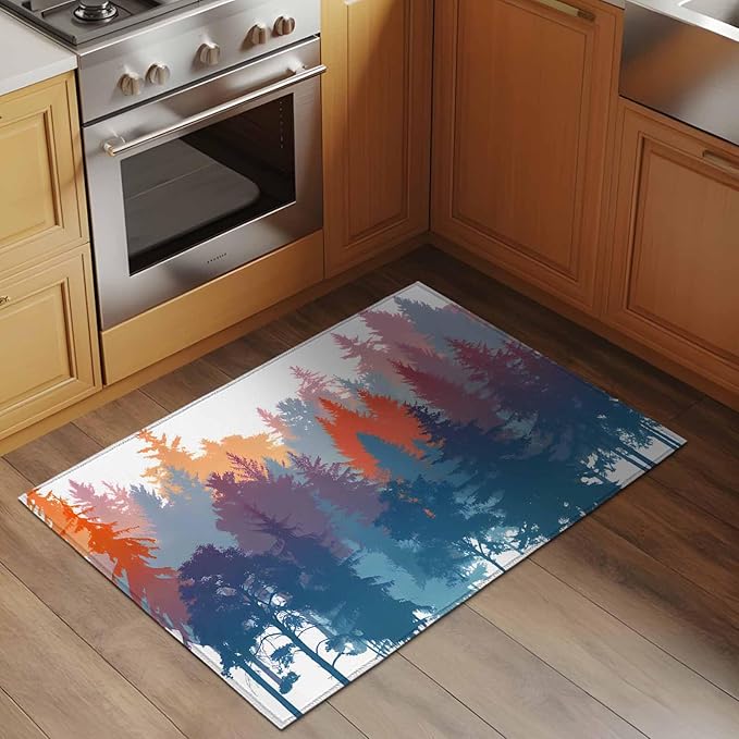 Area Rug 2x3ft, Abstract Trees Forest Silhouette Washable Rugs for Living Room Bedroom, Natural Scene Plants Soft Non-Slip Area Rugs Rectangle Floor Carpet for Dining Room