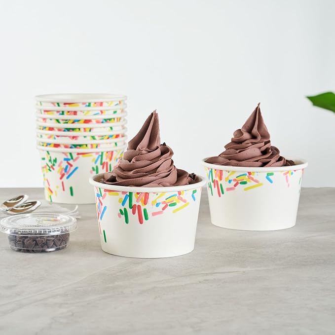 Restaurantware Ice Cream Cups 50 Pack of 8 oz Leak-Resistant Disposable Dessert Bowl Frozen Yogurt Cup Round Paper Container For Cold And Hot Desserts