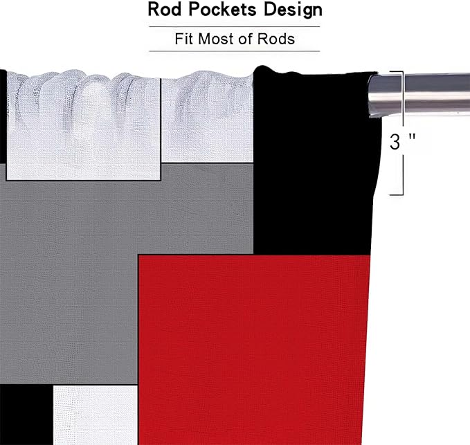 MCALK Red Blackout Kitchen Curtains Tiers Set 2 Piece for Windows Grey and Black Kitchen Window Curtains Set,White Modern Abstract Art Valances for Living Room(24" Tiers Set)
