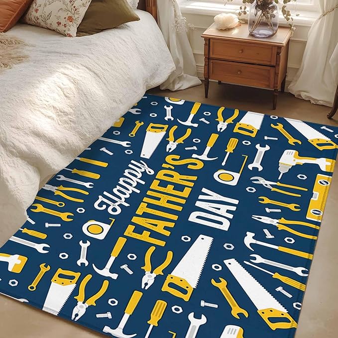 Father's Day Rectangle Rug 4x6 ft Hand Tools Workshop Equipment Soft Area Rug for Living Room Washable Non-Slip Carpet Indoor Mat for Bedroom Dining Room Holiday Decor
