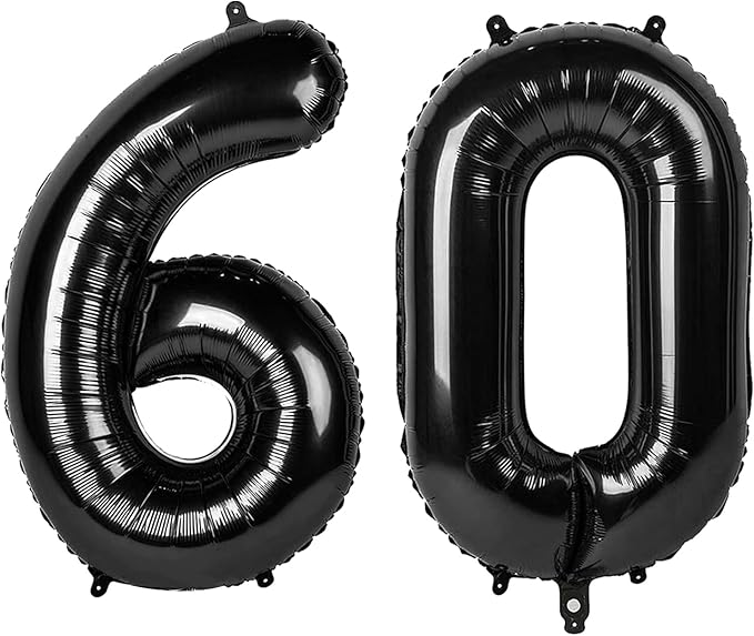 60 Balloon Numbers, Happy 60th Birthday Decorations for Men Women, Black Number 60 Balloons Party Decorations for Wedding, Celebration Party, Graduations