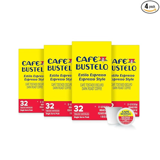 Café Bustelo Espresso Style Dark Roast, Single Serve Coffee Pods, 32 Count (Pack of 4)