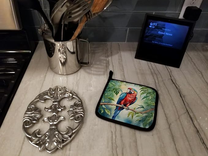 Caroline's Treasures Macaw Parrot Pair of Pot Holders Kitchen Heat Resistant Pot Holders Sets Oven Hot Pads for Cooking Baking BBQ, 7 1/2 x 7 1/2