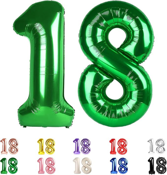 18 Balloon Numbers, Numbers 18 Balloons 40 In, 18th Birthday Decorations for Boys Girls, 81st Dark Green Birthday Big Party Decorations for Engagement, Celebration Party, Graduations