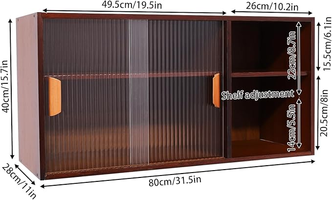Countertop Kitchen Pantry Cabinet,Bamboo Wall Sideboard with Sliding Glass Doors,Pantry Cabinet for Kitchen, Living Room,Dinning,Bedroom,Walnut,31.5" W