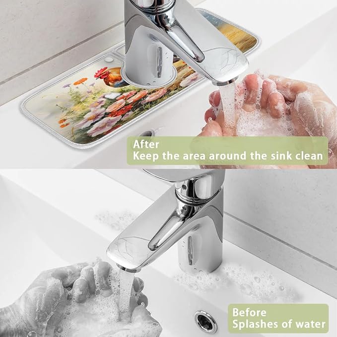 Flowers Animal Rooster Kitchen Sink Splash Guard Absorbent Fast Drying Mat Sink Gadgets Washable Sink Matt for Kitchen Faucet Splash Guard