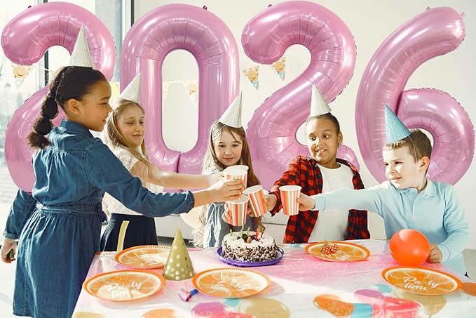 2026 Pink Foil Number Balloons for 2026 New Year Eve Festival Party Supplies Graduation Decorations