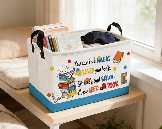 Essme Rectangular Kids Baskets,Book Storage Box,Cute Basket for Kids with Handles for Room Decor, Book Bins,Shelf Basket.(Book)