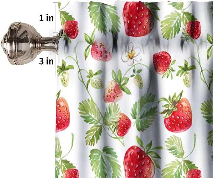 Watercolor Strawberry Curtain Valance, Sweet Red Fruit Green Leaf Kitchen Window Treatment for Dining Room Living Room Bedroom Resturant Party Home Decor, 54x18Inch