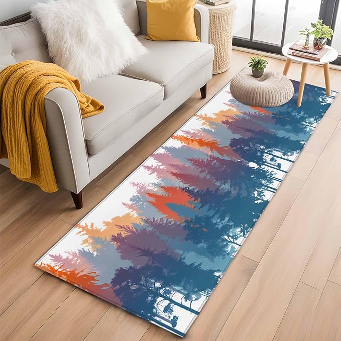 Runner Rug for Bedroom Hallway, Abstract Trees Forest Silhouette Kitchen Runner Rugs Area Rug 2x6ft, Natural Scene Plants Washable Soft Floor Carpet for Entryway Stair