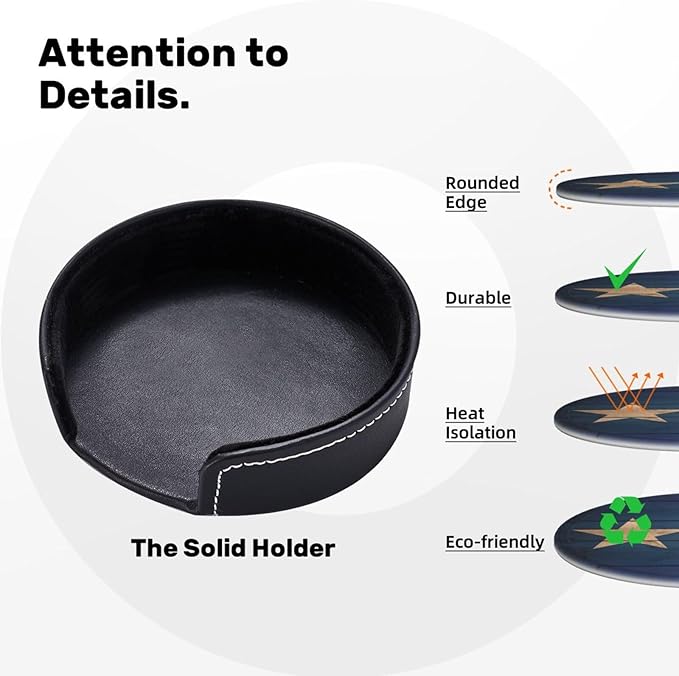 Wood Texas Flag Leather Drinks Coasters with Holder, Set of 6, Suitable for Various Cups
