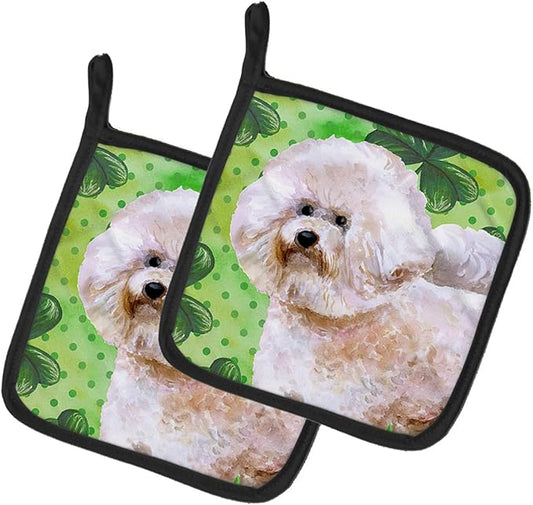 Caroline's Treasures BB9879PTHD Bichon Frise #2 St Patrick's Pair of Pot Holders, Green Kitchen Heat Resistant Pot Holders Sets Oven Hot Pads for Cooking Baking BBQ, 7 1/2 x 7 1/2
