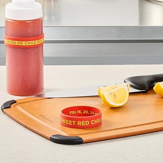 Restaurantware Silicone Squeeze Bottle Band 10 Count 2.75 Inch Dishwasher Safe Condiment Identification Band, Sweet Red Chili Red Non-Slip Label Band for Condiment Labeling at Restaurants, Food Trucks