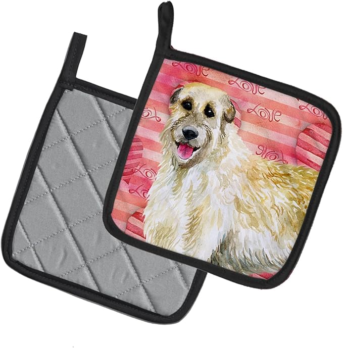 Caroline's Treasures BB9757PTHD Irish Wolfhound Love Pair of Pot Holders, Red Kitchen Heat Resistant Pot Holders Sets Oven Hot Pads for Cooking Baking BBQ, 7 1/2 x 7 1/2