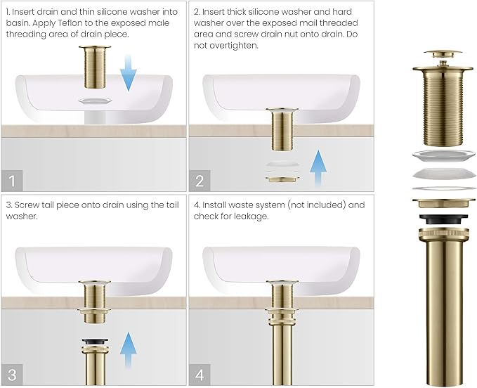 KIBI Waterfall Bathroom Sink Faucet | Single Handle Brass Vanity Faucet with Water Supply Hose | Durable Brass Construction and Smooth Water Flow | Brushed Gold Finish, KBF1005 (Pop Up Drain Included)