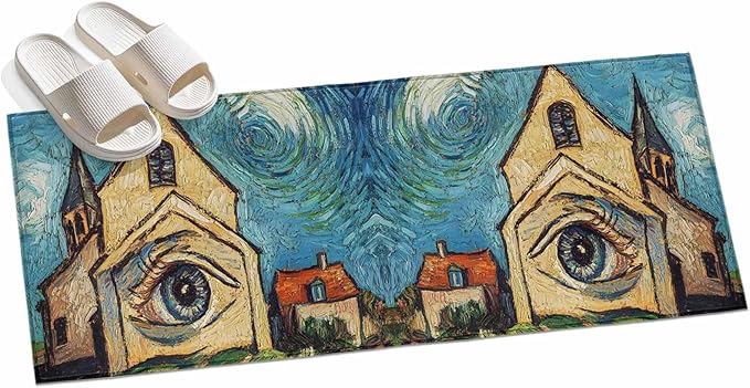 Runner Rug for Bedroom Hallway, Abstract Farmhouse Starry Night Eye Kitchen Runner Rugs Area Rug 2x6ft, Rustic Oil Painting Art Washable Soft Floor Carpet for Entryway Stair