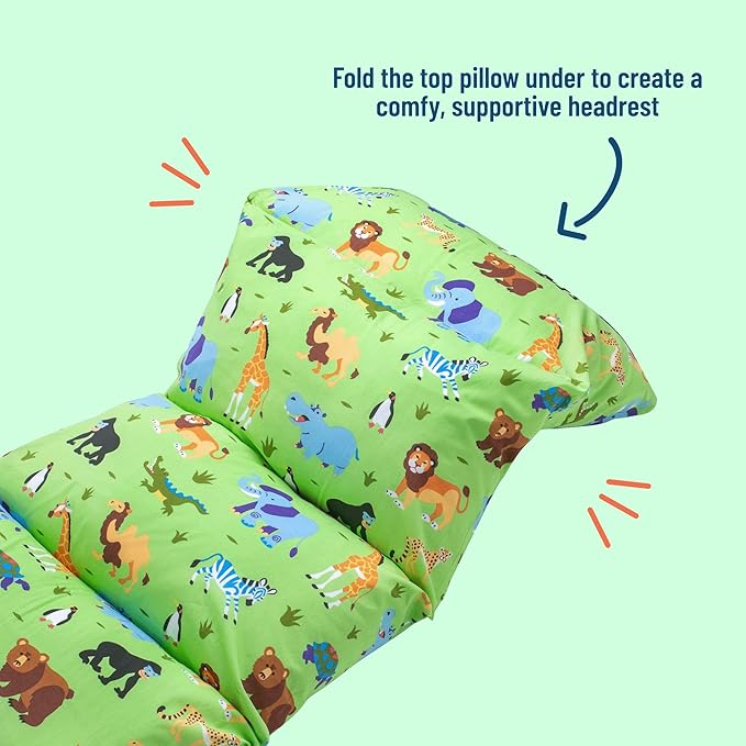 Wildkin Kids Pillowcase Lounger Cover – Travel-Friendly Sleepover Lounger, Fits Standard Pillows (Pillows Not Included), Soft Cotton Blend, Fun Patterns for Boys & Girls - Wild Animals