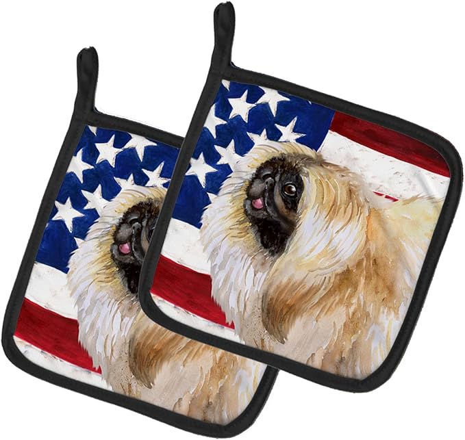 Caroline's Treasures BB9681PTHD Pekingese Patriotic Pair of Pot Holders Kitchen Heat Resistant Pot Holders Sets Oven Hot Pads for Cooking Baking BBQ, 7 1/2 x 7 1/2