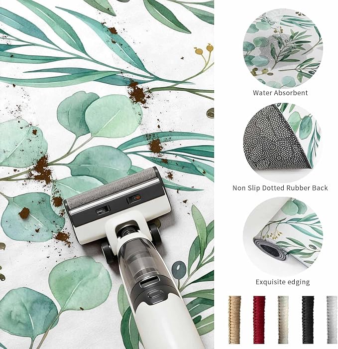 Area Rug 2x3ft, Watercolor Eucalyptus Leaves Washable Rugs for Living Room Bedroom, Spring Green Foliage Branch Soft Non-Slip Area Rugs Rectangle Floor Carpet for Dining Room
