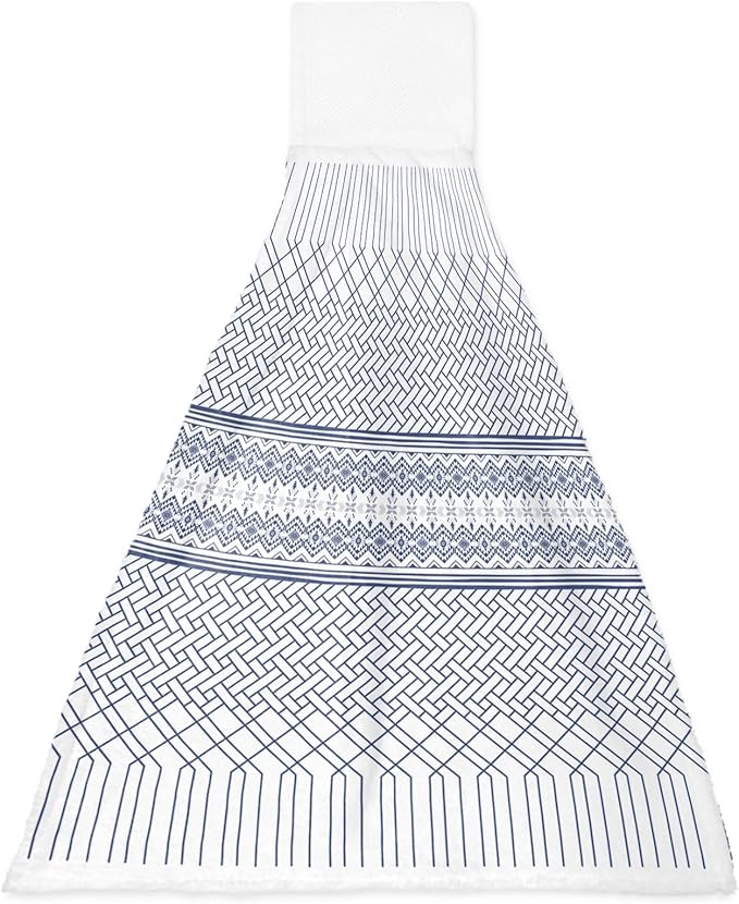 Alandar Home Kitchen Tie Towel Set of 1, Modern Geometric Stripe Art Absorbent Soft Hand Towels for Bathroom Hanging Towels, Minimalist Blue Ombre on White Fast Drying Cleaning Cloth with Loop