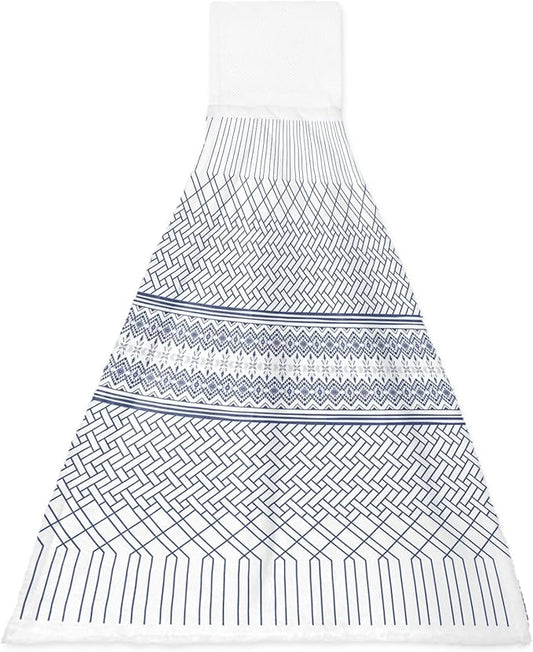 Alandar Home Kitchen Tie Towel Set of 1, Modern Geometric Stripe Art Absorbent Soft Hand Towels for Bathroom Hanging Towels, Minimalist Blue Ombre on White Fast Drying Cleaning Cloth with Loop