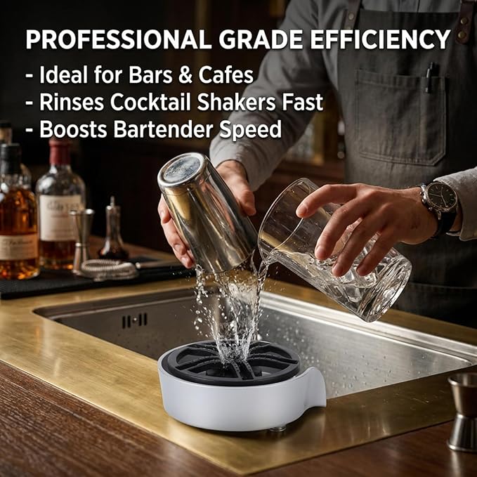 Automatic Glass Rinser for Kitchen Sink, Stainless Steel Cup Washer with G1/2 Thread, Professional Corrosion-Resistant Pressure Glass Washer, ABS Plastic Base