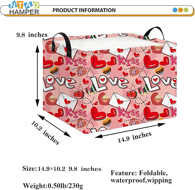 NTAOHAMPER Mothers Day Gifts Love Letter Fabric Storage Basket Empty with Handles, Books Box, Baby Shower Baptism Lovely Storage24L(Love Letter)