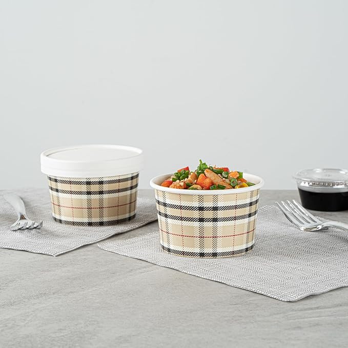 Restaurantware Coppetta 5 Ounce Dessert Cups, 200 Disposable Ice Cream Cups - Lids Sold Separately, Sturdy, Plaid Paper FroYo Bowls, For Hot And Cold Foods, Perfect For Gelato Or Mousse