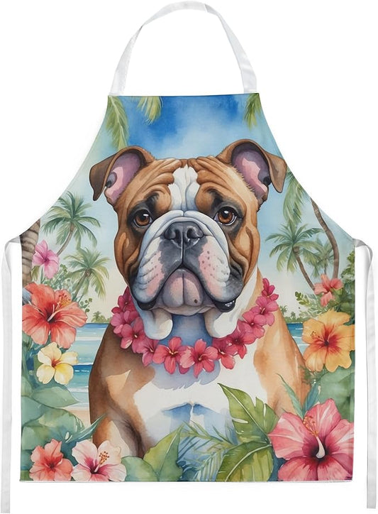 Caroline's Treasures English Bulldog Luau Apron Cooking Kitchen Server Baking Crafts Gardening for Adult Women Men, Unisex, Large, Multicolor