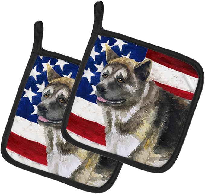 Caroline's Treasures BB9669PTHD American Akita Patriotic Pair of Pot Holders Kitchen Heat Resistant Pot Holders Sets Oven Hot Pads for Cooking Baking BBQ, 7 1/2 x 7 1/2
