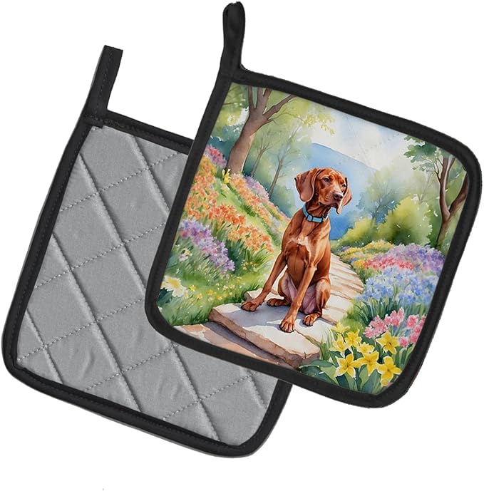 Caroline's Treasures Vizsla Spring Path Pair of Pot Holders Kitchen Heat Resistant Pot Holders Sets Oven Hot Pads for Cooking Baking BBQ, 7 1/2 x 7 1/2