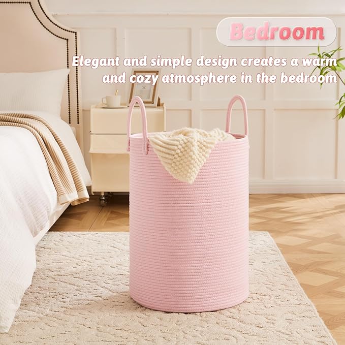 Artfeel Laundry Basket,Woven Cotton Rope Laundry Hamper,40L for Decorative Storage of Dirty Clothes,Toys and Blankets in Bathroom,Baby Room and Living Room