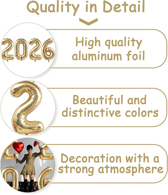 Huge Light Gold 2026 New Year Balloons 40 Inch 2025 Champagne Gold Mylar Foil Helium Number Balloons Christmas New Year Eve Graduation Party Decorations Supplies