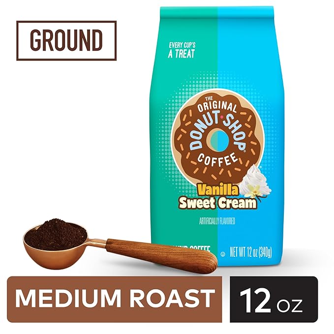 The Original Donut Shop Coffee, Vanilla Sweet Cream, Medium Roast, Flavored Ground Coffee, 12 oz Bag
