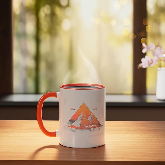 Alien Saucer Cryptid Extraterrestrial Beings Ceramic Mug, Orange/White