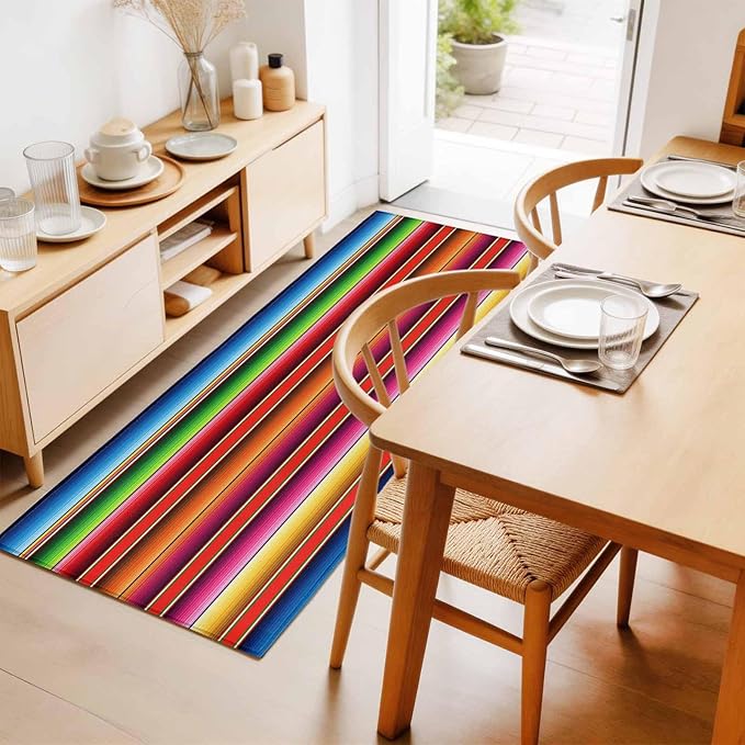Runner Rug for Bedroom Hallway, Mexican Stripes Vintage Ethnic Kitchen Runner Rugs Area Rug 2x6ft, Native American Stripe Washable Soft Floor Carpet for Entryway Stair