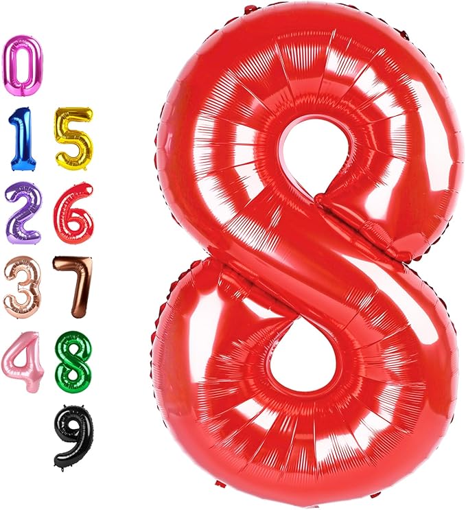 Numbers 8Th Balloon 40 Inch, Red Birthday Decorations For Women Men, Number Balloons for 8, 18, 28 Wedding, Anniversaries, Celebration, Graduation